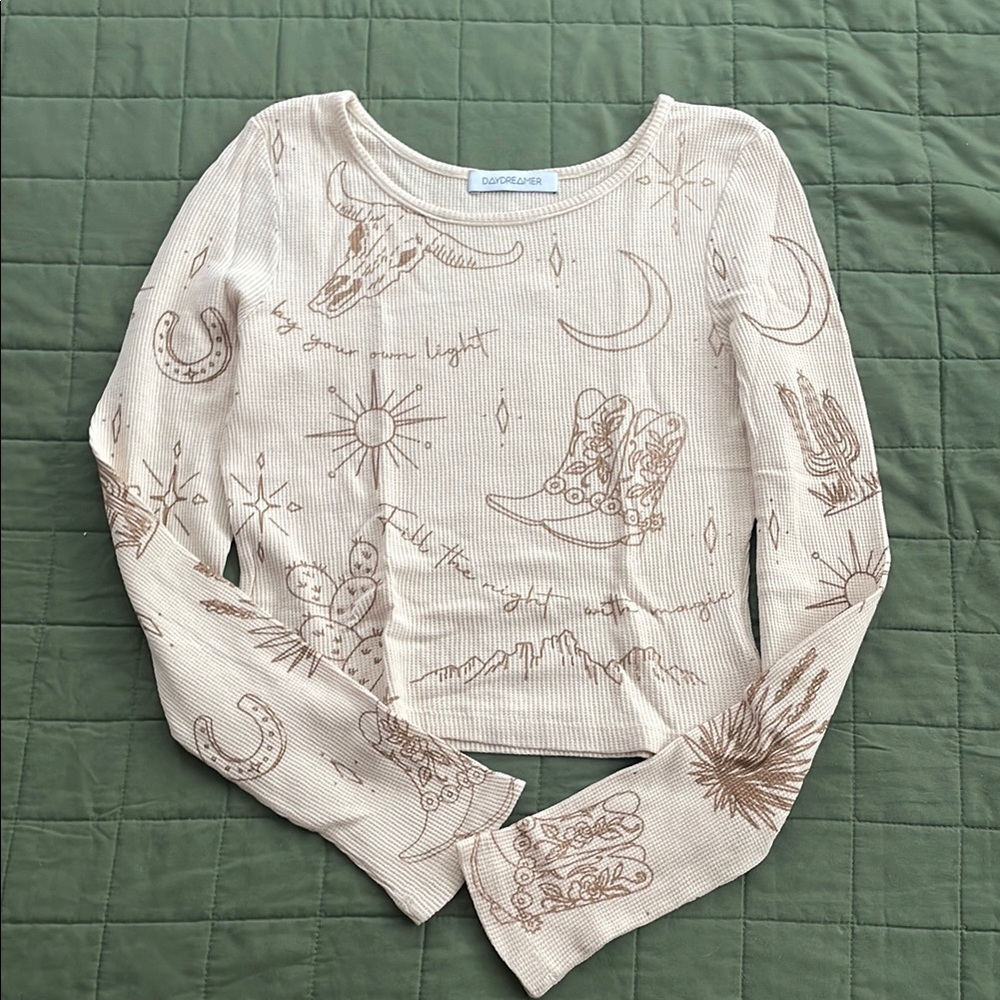 Urban Outfitters Cream Graphic Long Sleeve Top